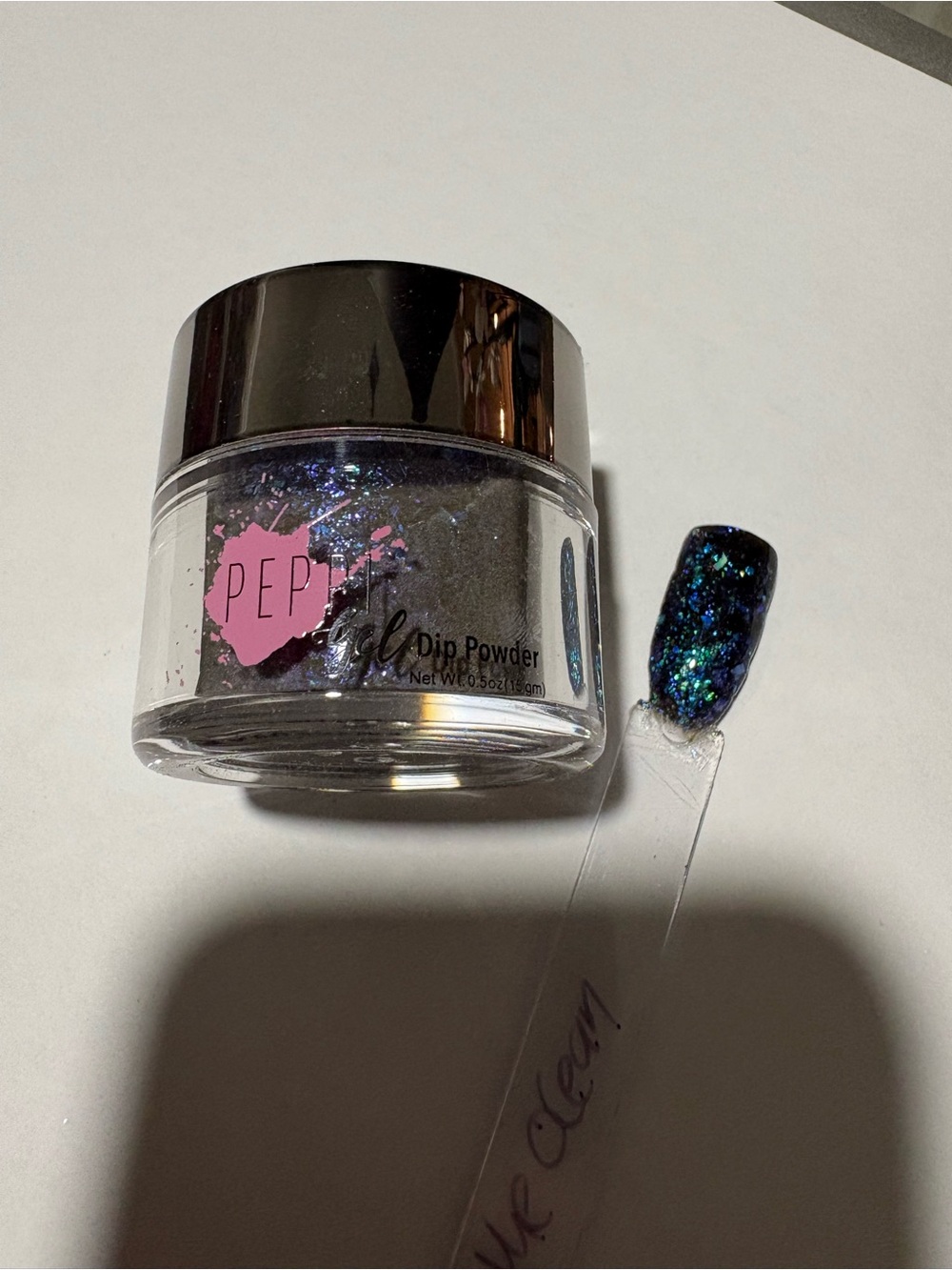 Peppi Gel Bottom of the Ocean black glittery dip nail powder